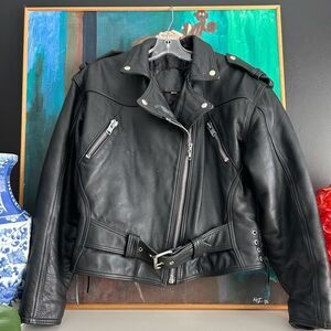 Womens 90s Vintage Retro Biker Black Leather Jacket Large